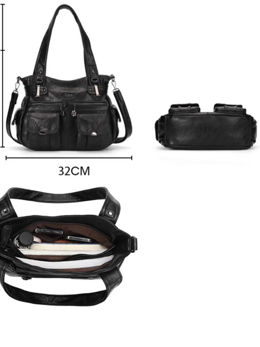 Women's Large Hobo Shoulder Bag - Soft Leather Crossbody Tote Purse